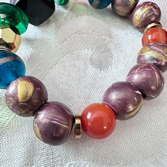 Collage bracelet handmade Colorful Hand Painted Beads glass charms 6.5-7.5 - Picture 7 of 8